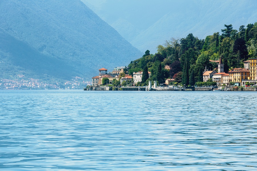 Lake Como (Italy) summer coast view from ship board